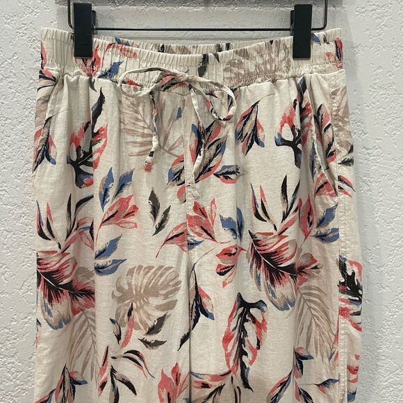 Briggs Elastic Waistband Pants Tan Floral Pattern Size Medium - Picture 4 of 11